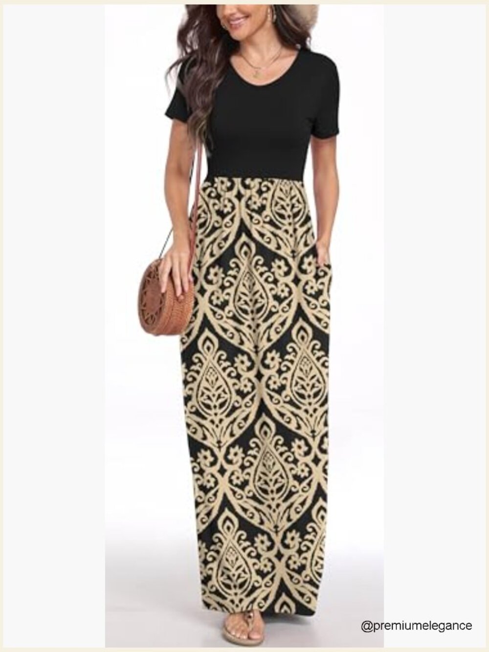 Petite Maxi Dress with Pockets, Short Sleeve, Flowy Summer Casual - Picture 2 of 7